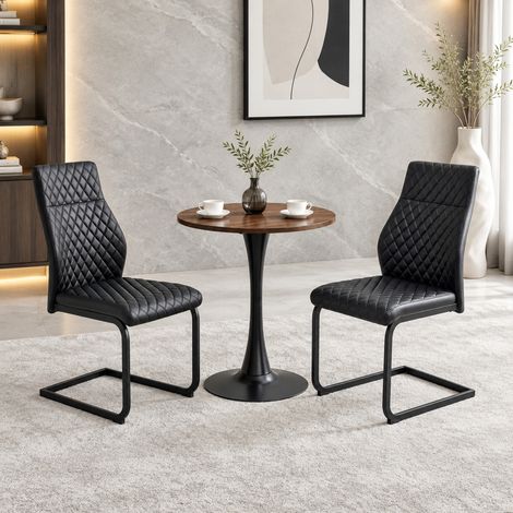 Juego de mesa y sillas de comedor redondo de 60 cm en MDF, negro y nogal OKMYHOME (1/5)