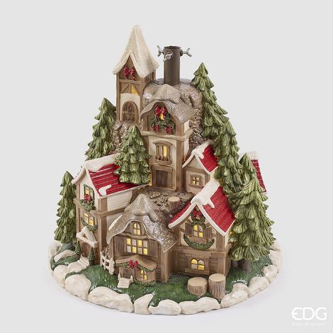 EDG Enzo De Gasperi Base Pino Casetta Bosco LED H59 Ø60 cm Marrone – Decorazione Natalizia Luminosa (1/4)