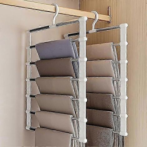 Lot de 2 cintres à pantalons 2025, 6 niveaux, gain de place, pour vêtements. (1/5)