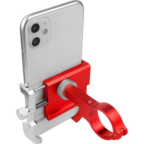 Support de téléphone pour vélo électrique, clip de téléphone pour guidon de moto, convient aux vélos électriques, VTT, scooters, rouge et argent résistants. (1/5)