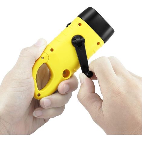 Lampe torche d'urgence portable à LED SDT230209 avec manivelle et mousqueton à dynamo solaire, couleur jaune. - AquaForge (1/4)