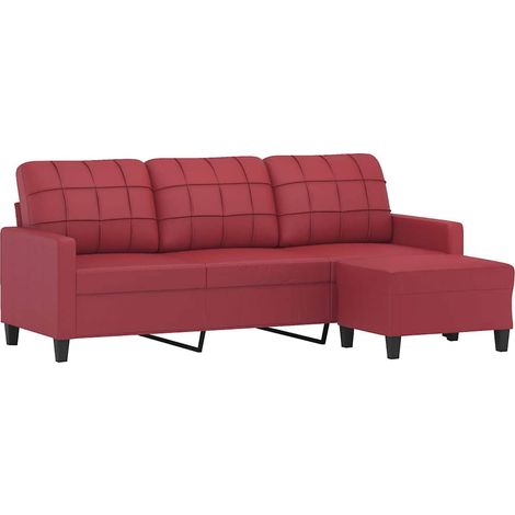 Canapé à 3 places repose-pieds Rouge bordeaux 180 cm Similicuir vidaXL