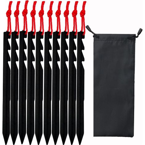 10 pièces piquets de tente piquets de tente en alliage d'aluminium ultralégers et résistants piquets clous avec accessoires de corde réfléchissants - le noir (1/5)