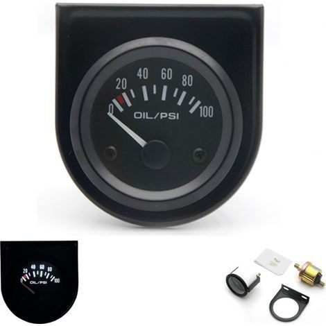 Manometre d'huile automobile reamenagement 52mm Instrument de pression d'huile automobile 0 100PSI Manometre d'huile avec capteurs 12.0V Instrument general automobile compteur de vehicule (1/5)