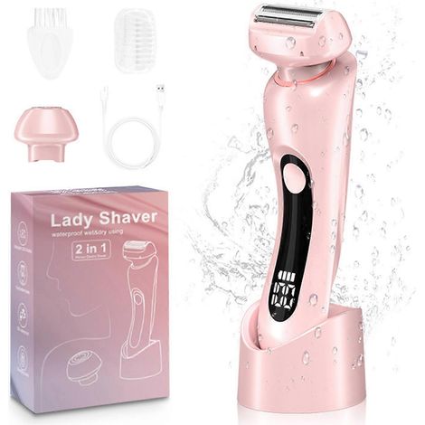 Épilateur pour femmes 2 en 1, rasoir électrique sans fil avec affichage numérique, rechargeable, pour le visage et le maillot, rose (1/5)