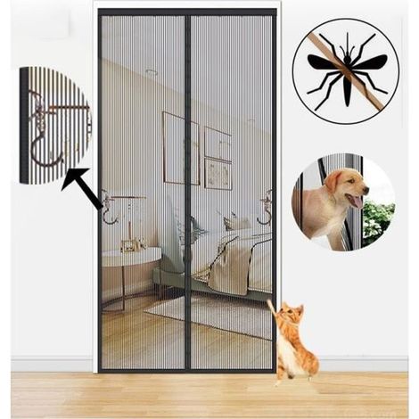 Magnetisches Moskitonetz für Türen, automatischer Schließmechanismus, insektenabweisend, aus Fischernetzmaterial, 100 cm x 210 cm, Schwarz (1/4)