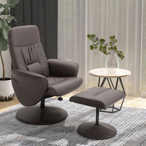 2-teiliges Sessel-Set, Sessel mit Fußhocker, Relaxsessel mit Fußhocker, höhenverstellbar, neigbare Rückenlehne, Braun