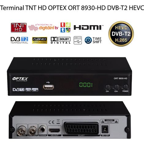 Récepteur TNT HD DVB-T2 HEVC – Entrée USB pour enregistrement – HDMI – Compatible chaînes françaises et allemandes – M-E