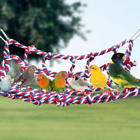 Colorful Bird Rope Nets Hanging Hammock Ladder Bridge for Small Animals (Rats, Hamsters, Birds, Ferrets) Cage Decoration Toy 28 x 20cm (1/4)