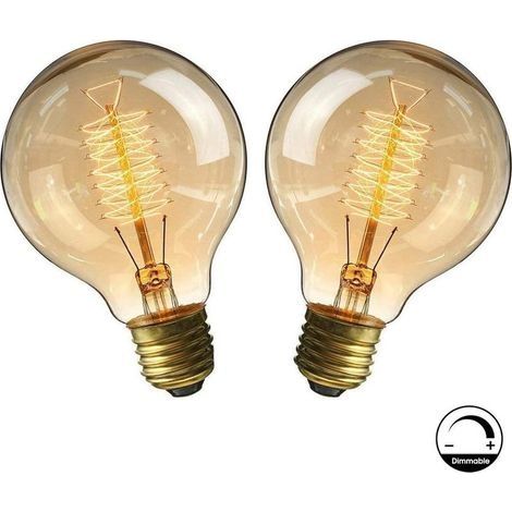 Ampoule E27 Vintage,Fil Lampe Rétro Antique 220-240V Grosse Ampoule 40W Edison Globe G80 Ampoule Filament Blanc Chaud 2 Pack (1/5)
