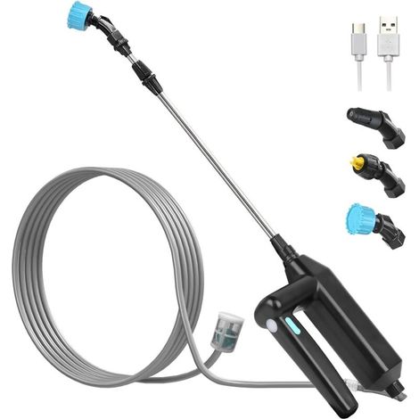 Elektrische Gartenspritze (7,4 V), elektrische Dachspritze, Teleskop-Sprühlanze, Druckspritze mit 3 Düsen und 8 m Schlauch zur Bewässerung und Unkrautbekämpfung