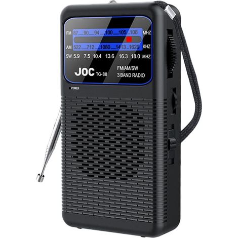 Cette mini radio de poche alimentée par piles prend en charge les bandes FM/AM/SW, possède un haut-parleur intégré, une prise casque de 3,5 mm et est livrée avec une lampe torche d'urgence, ce qui la (1/5)