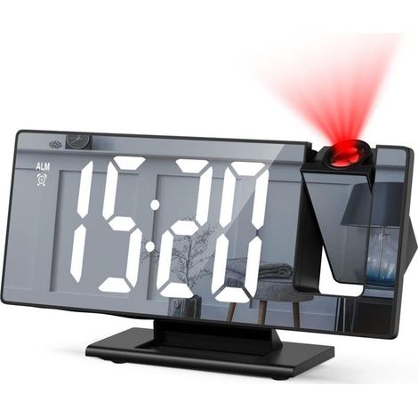 Deckenprojektor-Wecker, Morgenwecker mit LED-Spiegelbildschirm, 180° drehbarer digitaler LCD-Projektionsuhr (1/4)