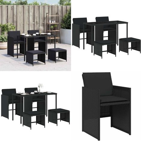 5-tlg. Garten-Essgruppe mit Kissen Schwarz Poly Rattan - Gartengestell - Gartenset - Outdoor Möbel - Gartentisch - Gartenstühle - Home & Living (1/5)