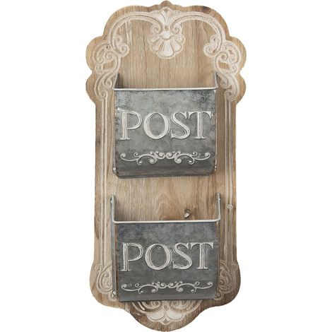 Porte-courrier et Boîte aux Lettres Murale en Bois Coloris Marron Gris 26 x 10 x 53 cm - PANGIVO (1/2)