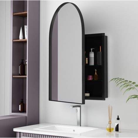 Meuble de salle de bain avec miroir arqué, 91 x 61 x 7,8 cm, noir HAVRYA (1/5)