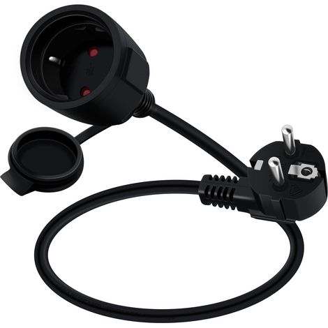 Rallonge Schuko Cable Courte 16A 250V Câble D'extension Schuko Court Coudée 2 AC Prise IP44 pour Utilisation Extérieure ou Intérieure (Noir, 0.5 m) (1/5)