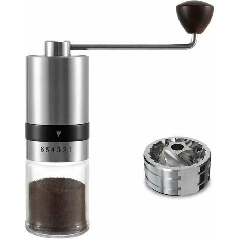 1 manual coffee grinder, stainless steel, 6 settings, for espresso, French press and travel