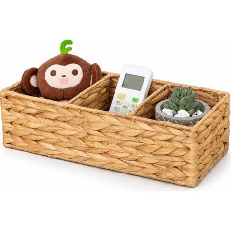 Organisateur de salle de bain tissé à la main avec 3 compartiments, panier de rangement pour serviettes d'invités et rouleaux de papier toilette, 36 x 15 x 10 cm, couleur naturelle (1/5)