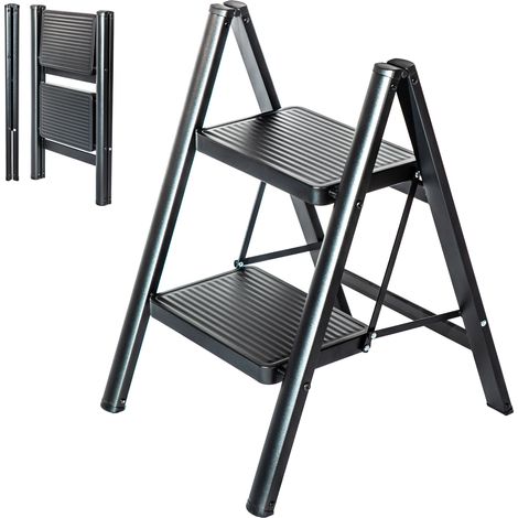 [JAMAIS UTILISÉ] HOSTRÖM Escabeau 2 marches FOLDPACT2, Marche pied pliable, Design ultra-compact, Marches larges 17,5 cm, Acier, Etagère temporaire, Garantie 5 ans (1/5)