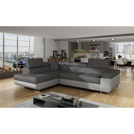 Ecksofa Schlafsofa SARRA in Stoff Monolith Grau-Dunkelgrau Ottomane Links (1/5)