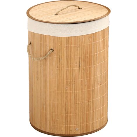 Panier à linge pliable en bambou, grande capacité, rond, couleur originale. (1/5)