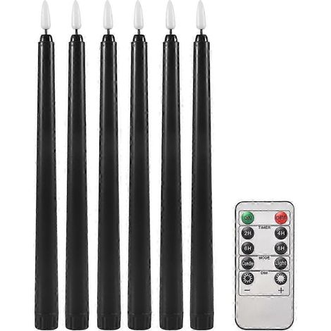 6 bougies coniques noires sans flamme avec minuterie à télécommande et effet clignotant (1/5)