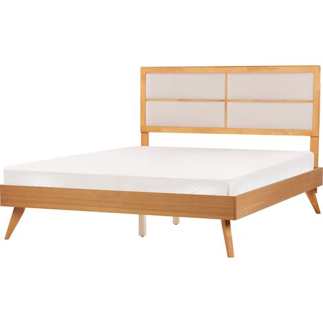 Cama moderna con somier cabecero tapizado 160 x 200 cm madera de fresno marrón Poissy
