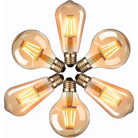 Ampoule LED Edison, lampe décorative vintage E27 6 pièces, 4W, 2700K, ST64 et G80 jaune chaud (1/5)