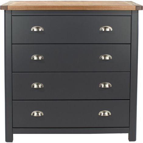 4 Drawer Chest - Hardwood/Softwood/MDF - 90 x 40 x 94.5 cm - Midnight Blue/Antique Oak Effect Wax (1/3)