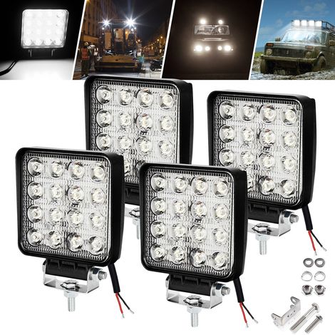 Wolketon Focos Led para Tractores 48W Cuadrado 4 Piezas Focos de Coche IP67 Impermeable Luz de Niebla para Off-Road Camión Moto Barco SUV UTV ATV