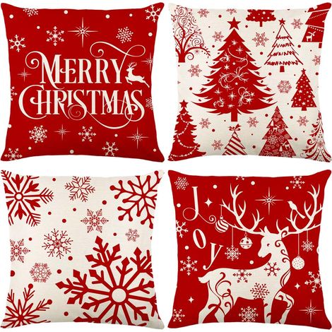 Housse De Coussin De Noël - 45 x 45 Cm - Pluche Court - Motif Flocon De Neige - Intérieur - Lot De 4 (1/5)