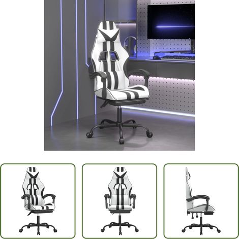 Gamingstuhl mit Fußstütze - Gaming-Stuhl mit Fußstütze Weiß und Schwarz Kunstleder (1/5)
