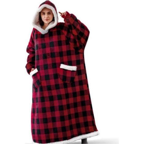 1 pièce Plaid Pull à Manches Longues, Capuche et Poche, Flanelle Double Face, Couverture Chaude et Douce, 150 cm, Rouge, Idéal pour Canapé ou Cadeau