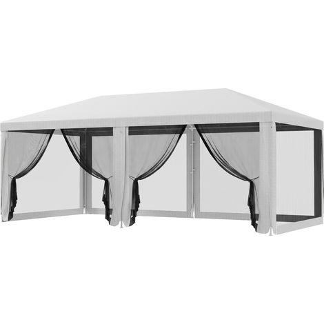 Pergola de jardin 6 pans avec moustiquaires amovibles, tonnelle blanche 582x295x255 cm, abri extérieur spacieux (1/5)