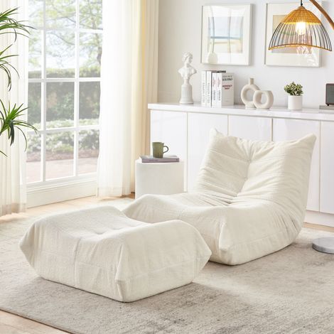 Poltrona da pavimento con poggiapiedi, in schiuma, beige HAVRYA (1/5)