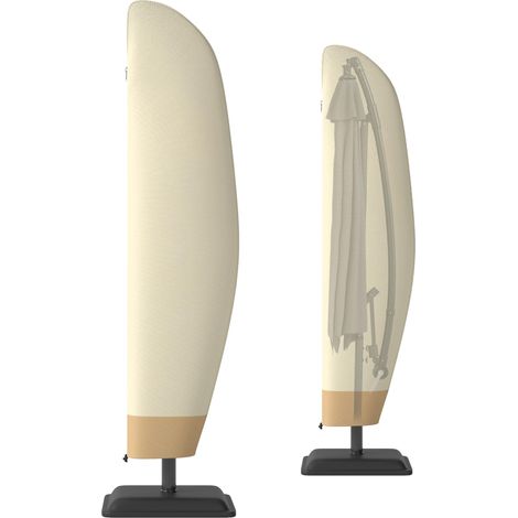 Housse de protection imperméable pour parasol déporté avec fermeture éclair et cordon de serrage tissu Oxpourd avec revêtement PVC étanche Ø 56 x 220 cm beige et café