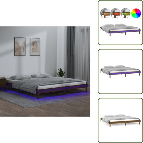 Cadre de lit à LED sans matelas 200x200 cm bois massif - Cadre De Lit - Lit Double - Bois Massif - Led - Éclairage (1/5)