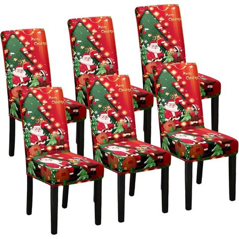 XEPHO Lot de 6 housses de chaise de Noël - Décoration de Noël - Housses de chaise de Noël - Housses de chaise extensibles universelles (1/5)