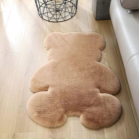 Tapis ours en peluche, tapis en forme d'ours, tapis ours en peluche pour chambre, tapis mignon, doux et moelleux en fausse fourrure de lapin, tapis duveteux pour chambre d'enfant ou d'adolescente (1/5)