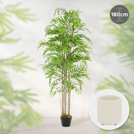 ML-Design Künstlicher Bambus 180 cm, Künstliche Pflanzen groß, Kunstpflanze mit Echtholzstamm, Fake Plastik Pflanze Dekoration im Topf für Indoor und Outdoor, Kunstbaum wie echt für Wohnzimmer Büro