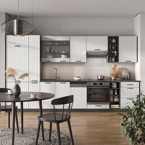 Mueble de cocina Fame-Line, Casa de campo blanca/antracita, 355 cm , ET Mármol, Vicco