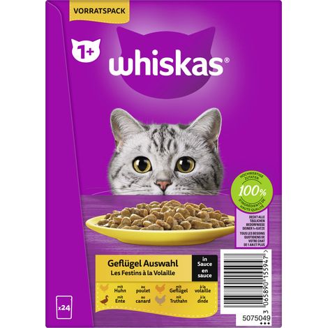 Whiskas Katzennassfutter Adult 24 x 85 g Geflügelauswahl in Sauce (1/2)