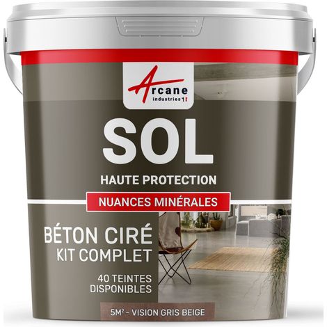 Béton ciré sol en kit, primaire et vernis de finition inclus - 5 m² (en 2 couches) Vison Gris Beige - ARCANE INDUSTRIES