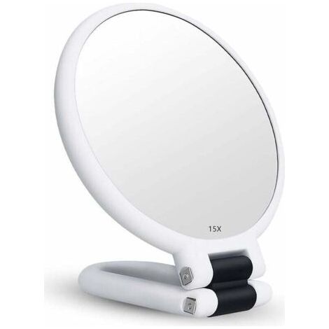 Specchio ingranditore 15x, specchio pieghevole a doppia faccia per vari dettagli di trucco (bianco)