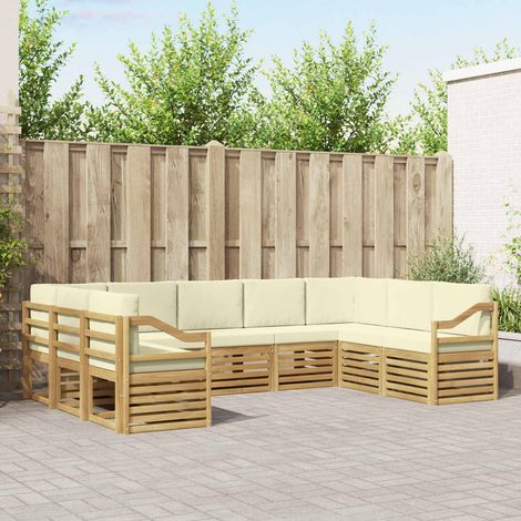 vidaXL Ensemble de canapé d'angle 9 pcs Blanc et crème Polyester (1/5)