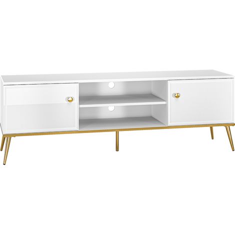 TV Lowboard weiß Hochglanz GUBIN-131 Fernsehschrank mit goldfarbenen Griffen und Füßen, B/H/T: ca. 160/54/40 cm (1/5)