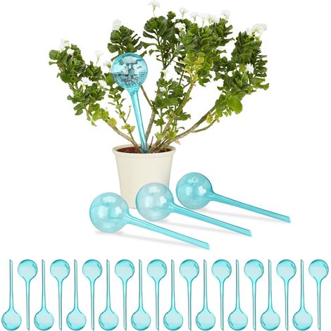 Globes d’arrosage en plastique, lot de 24, distributeur eau, plantes, 2 semaines, 250 ml, pot fleurs, bleu clair