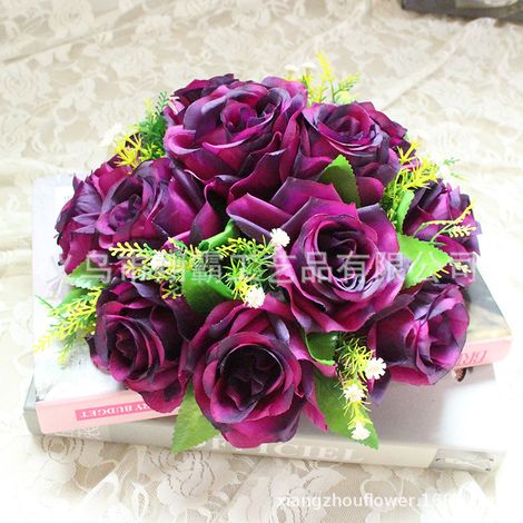 Boule de fleurs pour centre de Table de mariage, 9.8 pouces de diamètre, Arrangement de Roses artificielles, Bouquet, décor de réception nuptiale, violet (1/5)