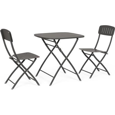 Set Tavolo + 2 Sedie Pieghevoli in Acciaio E-Coating Antracite (1/5)
